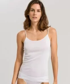 Hanro cotton seamless spaghetti topp hvit