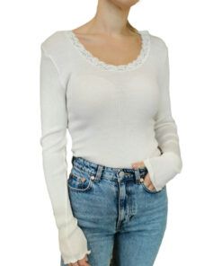 Oscalito Ull/silke - Langermet trøye med blonde, Offwhite