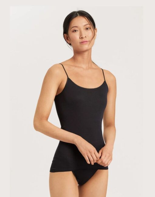 hanro cotton seamless spaghetti topp svart