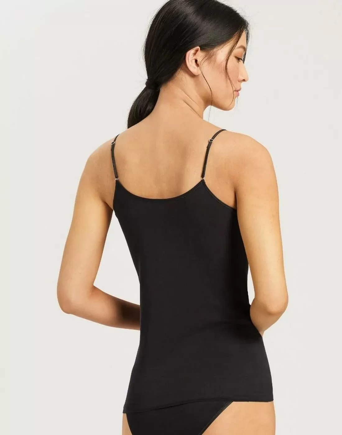 hanro cotton seamless spaghetti topp svart