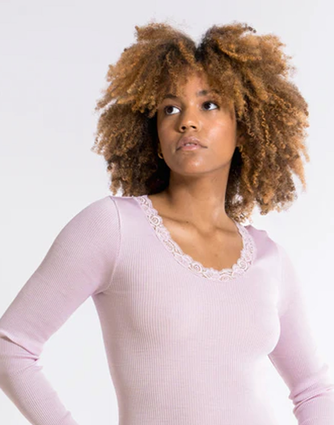 oscalito langermet ull silke genser blonde lys rosa