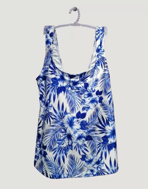 Tankini bikinioverdel i blått og hvitt mønster fra Salta Bad