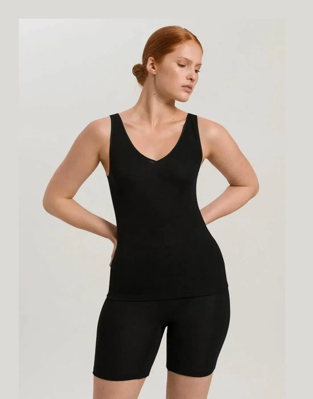 hanro woolen silk ulltopp svart