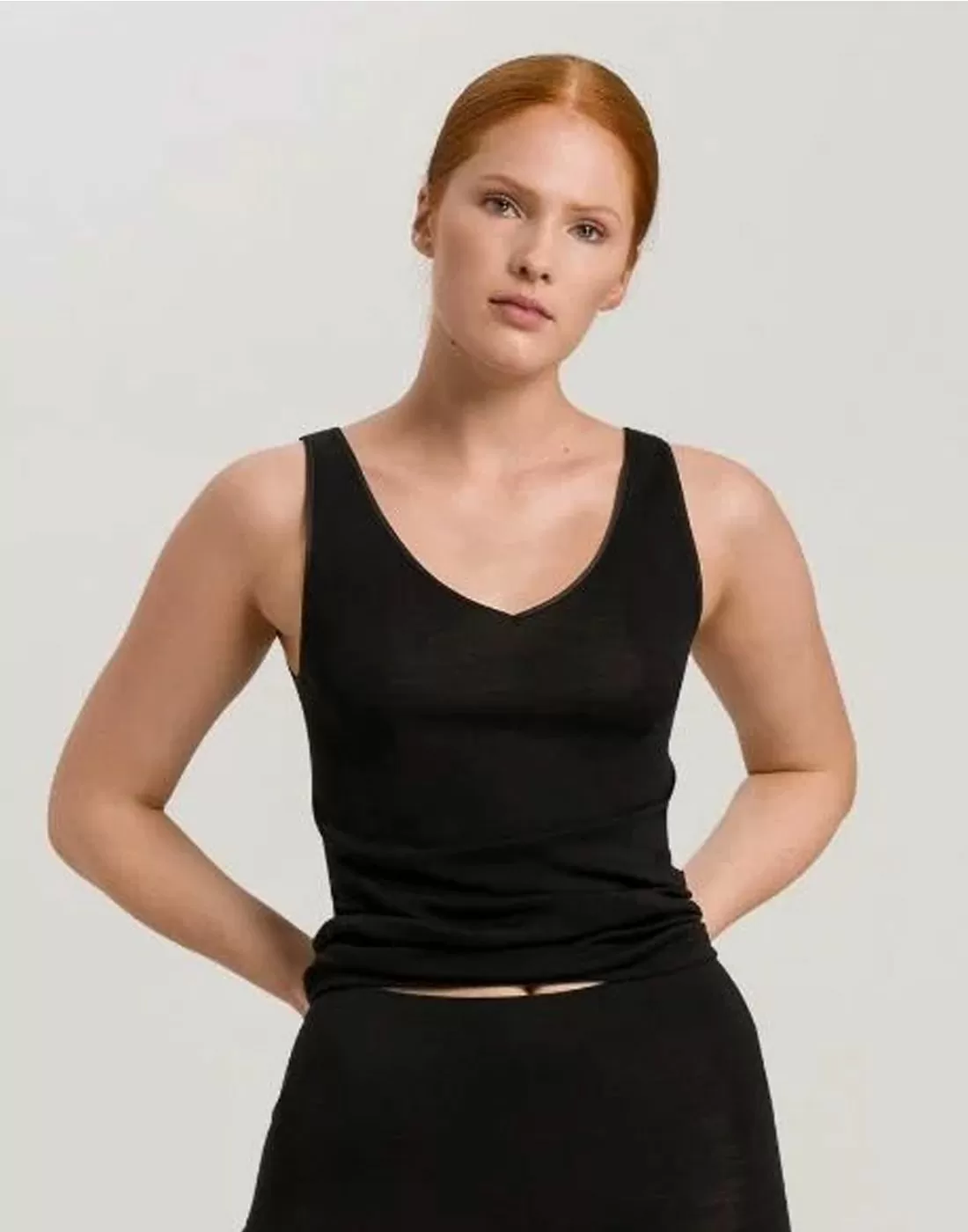 hanro woolen silk ulltopp svart