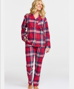Damella flanell pysjamas rød 70101 cranberry