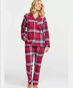 Damella flanell pysjamas rød 70101 cranberry