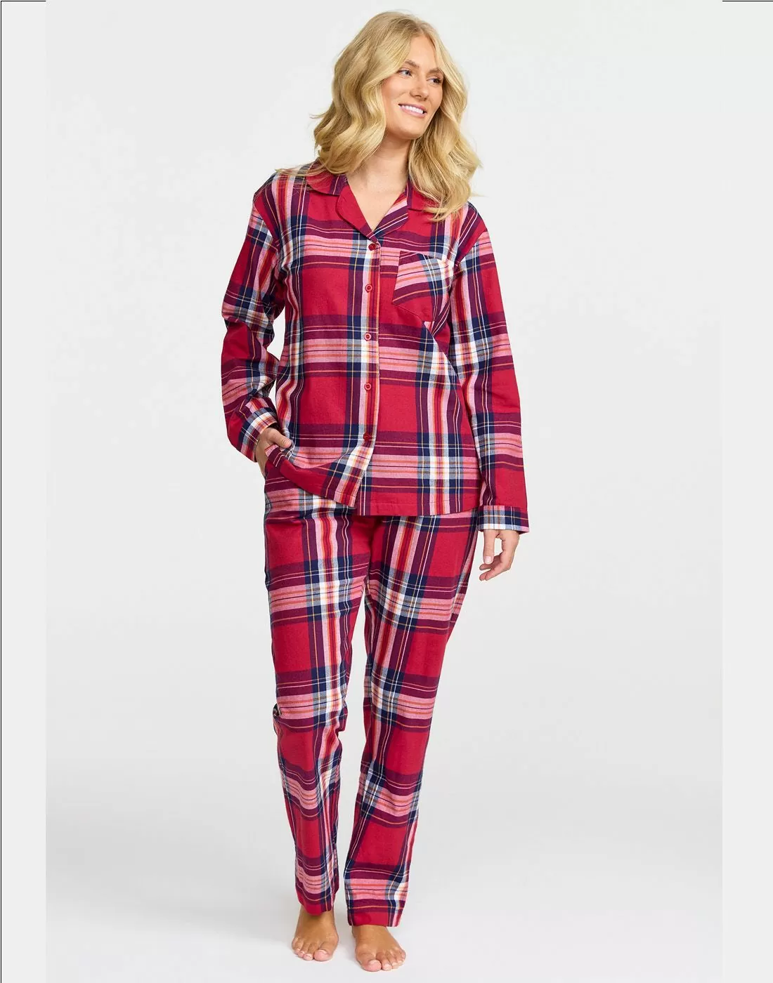 Damella flanell pysjamas rød 70101 cranberry
