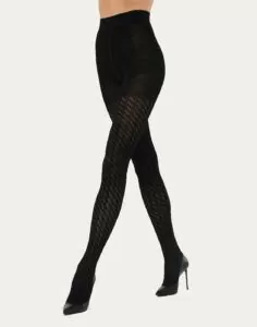 wolford merino jacquard ull strømpebukse black svart