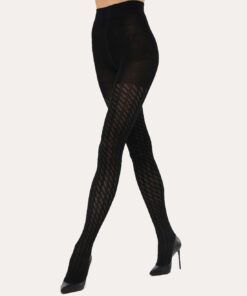 wolford merino jacquard ull strømpebukse black svart