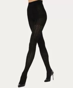 wolford merino jacquard ull strømpebukse black svart
