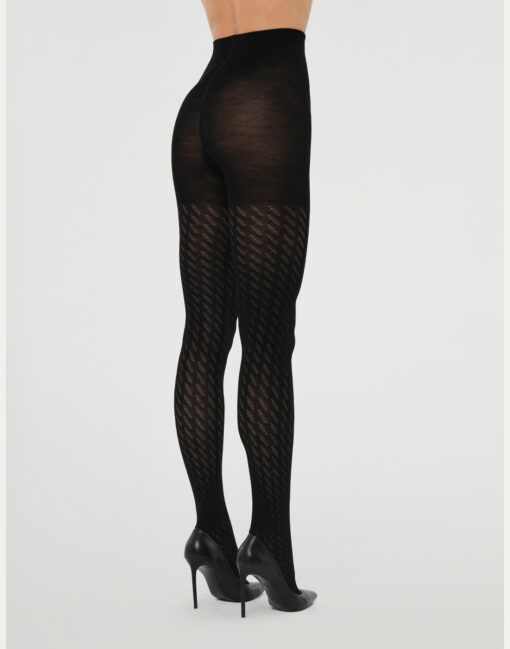 wolford merino jacquard ull strømpebukse black svart