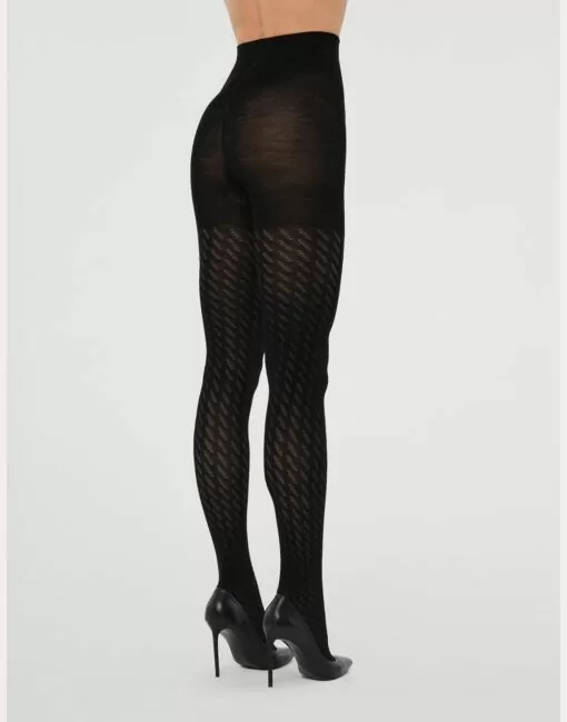 wolford merino jacquard ull strømpebukse black svart