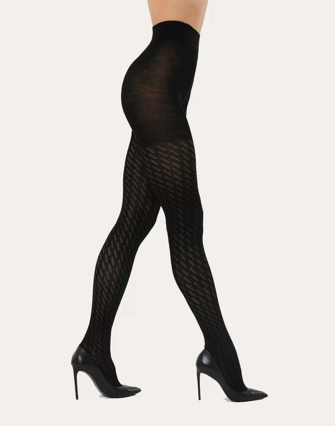 wolford merino jacquard ull strømpebukse black svart