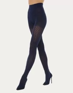 wolford merino jacquard ull strømpebukse navy blue