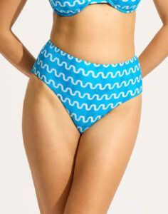 seafolly bikinitruse high waist i blått og hvitt mønster
