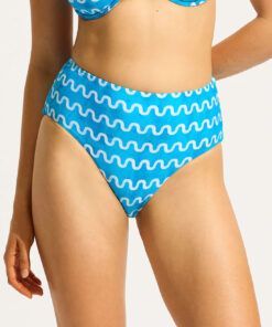 seafolly bikinitruse high waist i blått og hvitt mønster