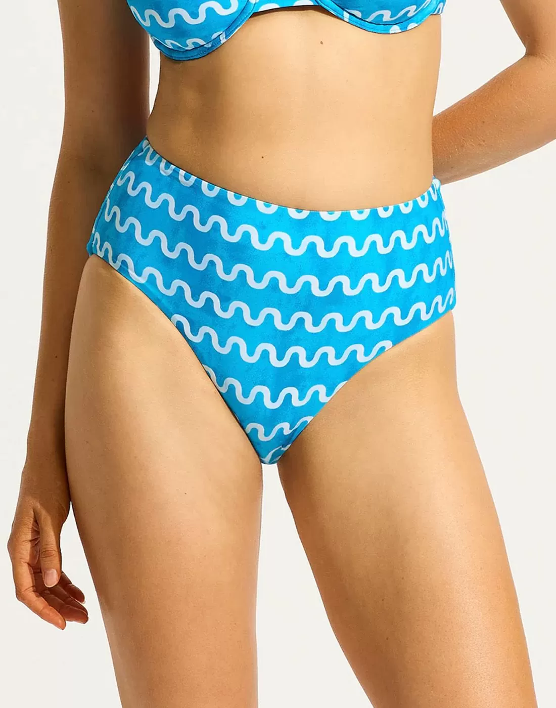 seafolly bikinitruse high waist i blått og hvitt mønster