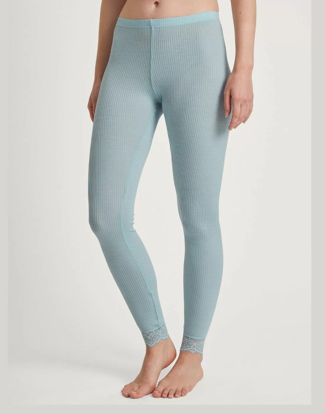 ull og silke tights ribbestrikket i lyseblå