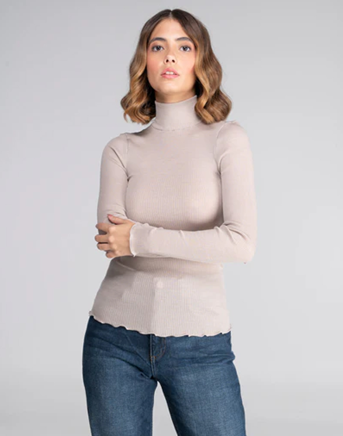 oscalito ull silke genser med høy hals beige