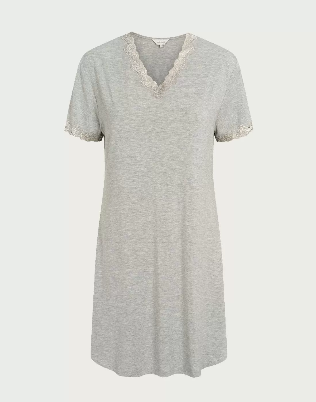 lady avenue nattkjole kortermet grå med blonder