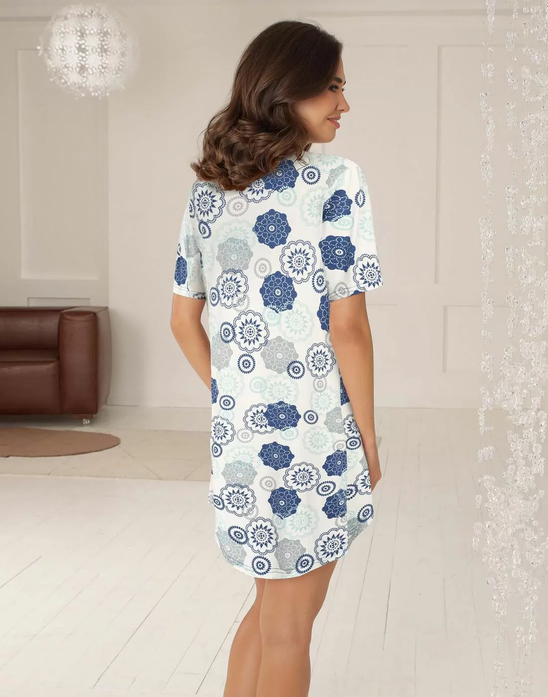 lady avenue bambus nattkjole med mønster i blått