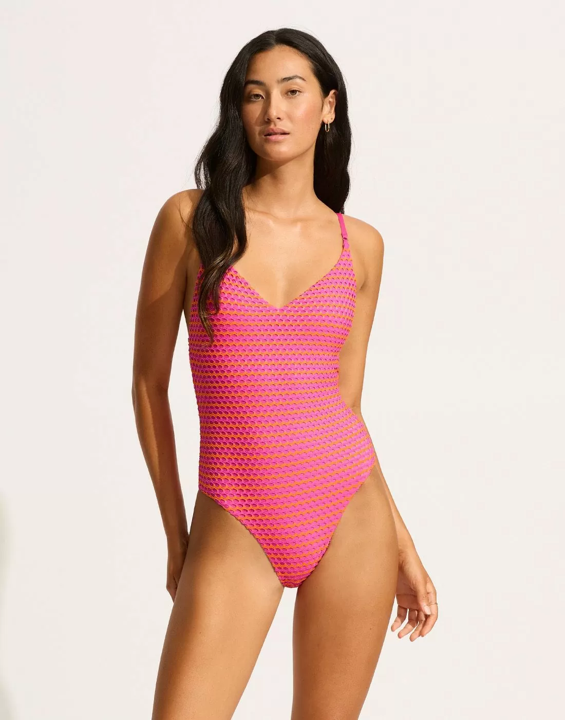 seafolly badedrakt mesh effect hot pink rosa
