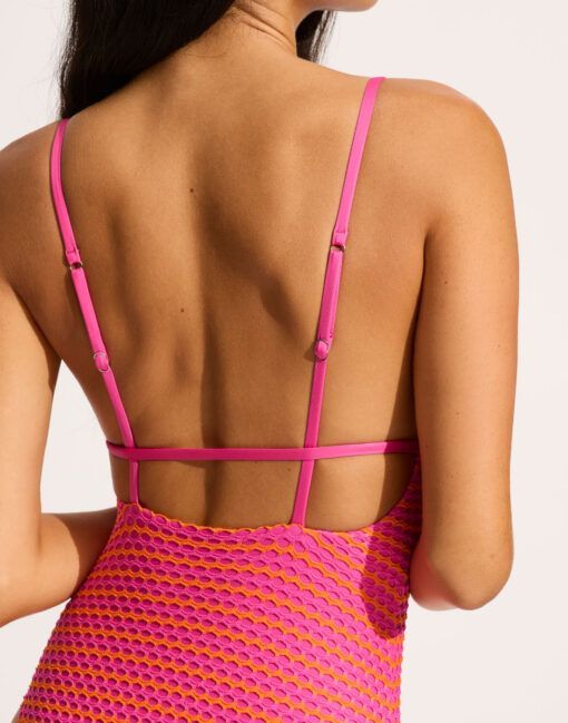 seafolly badedrakt mesh effect hot pink rosa