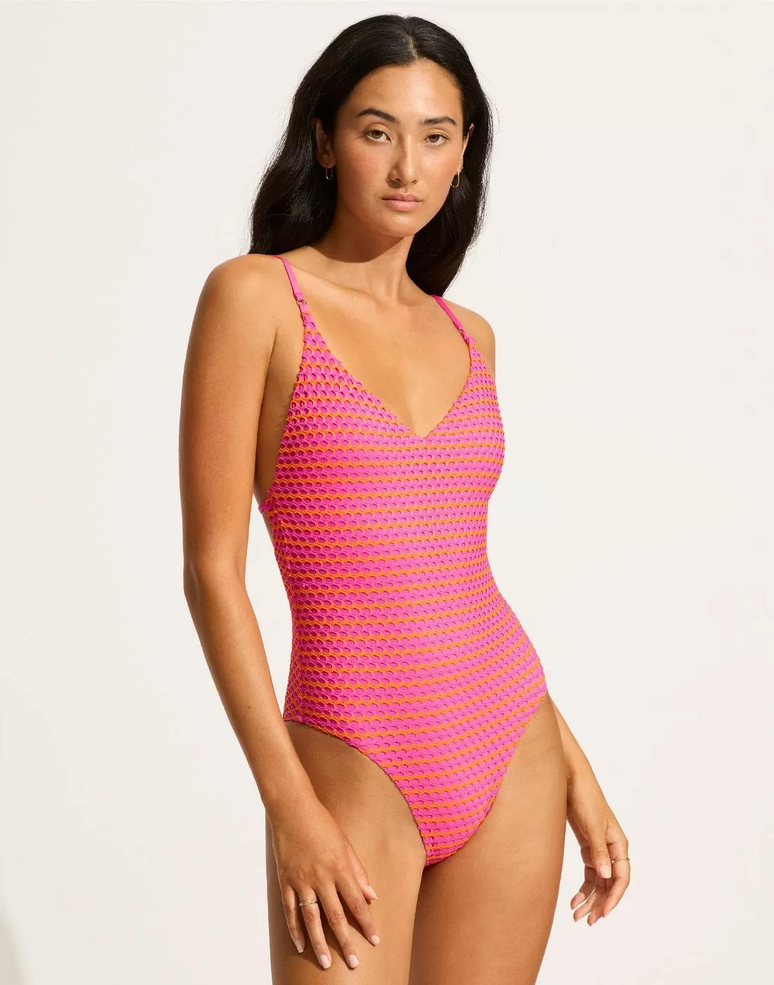 seafolly badedrakt mesh effect hot pink rosa