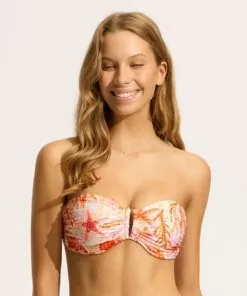seafolly la mer white bikinitopp bandeau stroppløs fersken