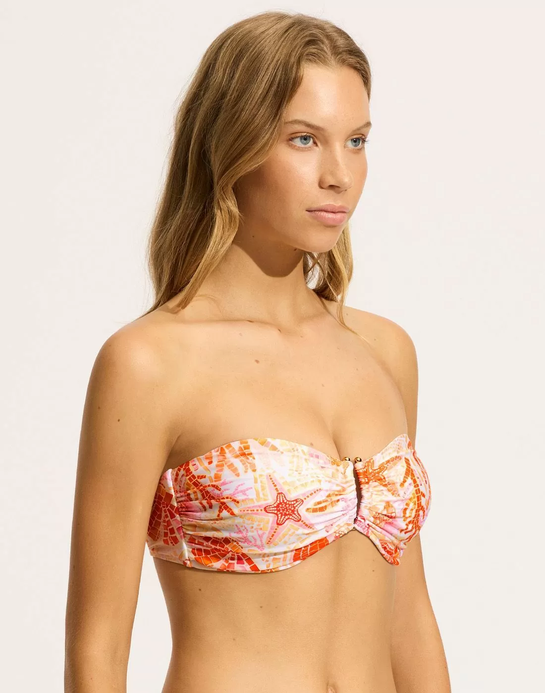 seafolly la mer white bikinitopp bandeau stroppløs fersken