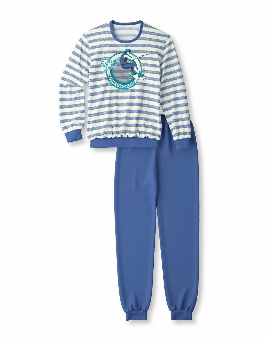 calida pysjamas bomull stripete blå