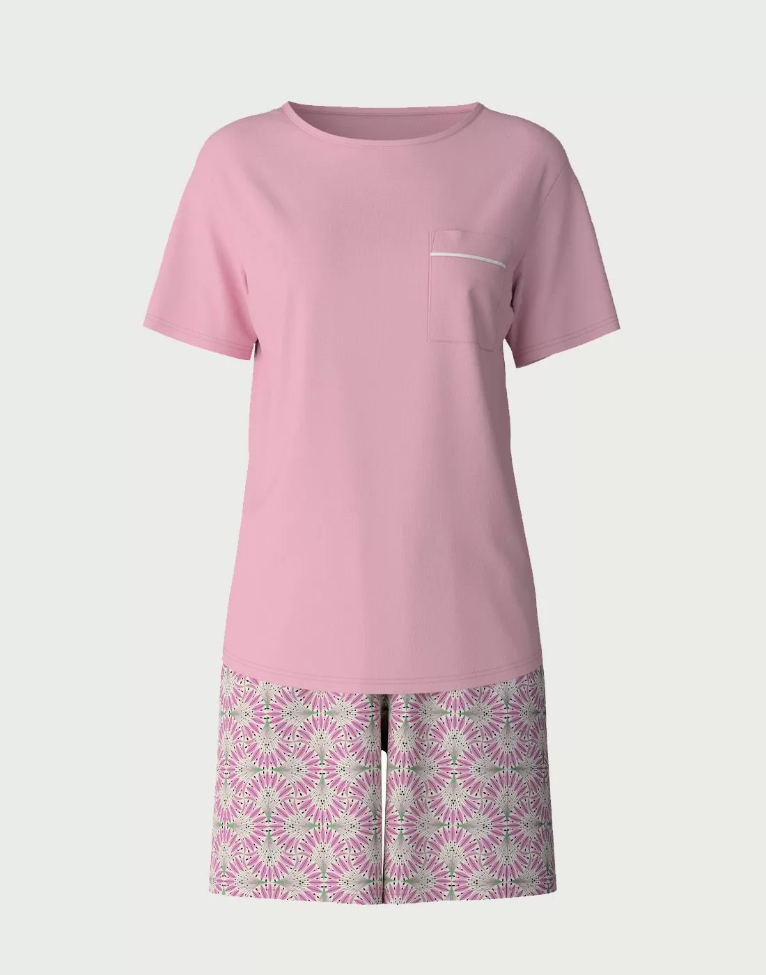 calida pysjamas rosa med shorts og t-skjorte