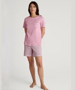 calida pysjamas rosa med shorts og t-skjorte