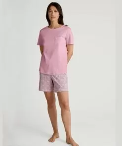 calida pysjamas rosa med shorts og t-skjorte