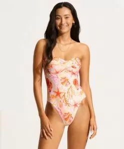 Seafolly la mer badedrakt white fersken stroppløs