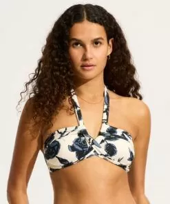 seafolly rococo bikinitopp halter bandeau stroppløs black
