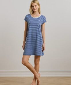 nattkjole i blå og hvite striper fra polo ralph lauren