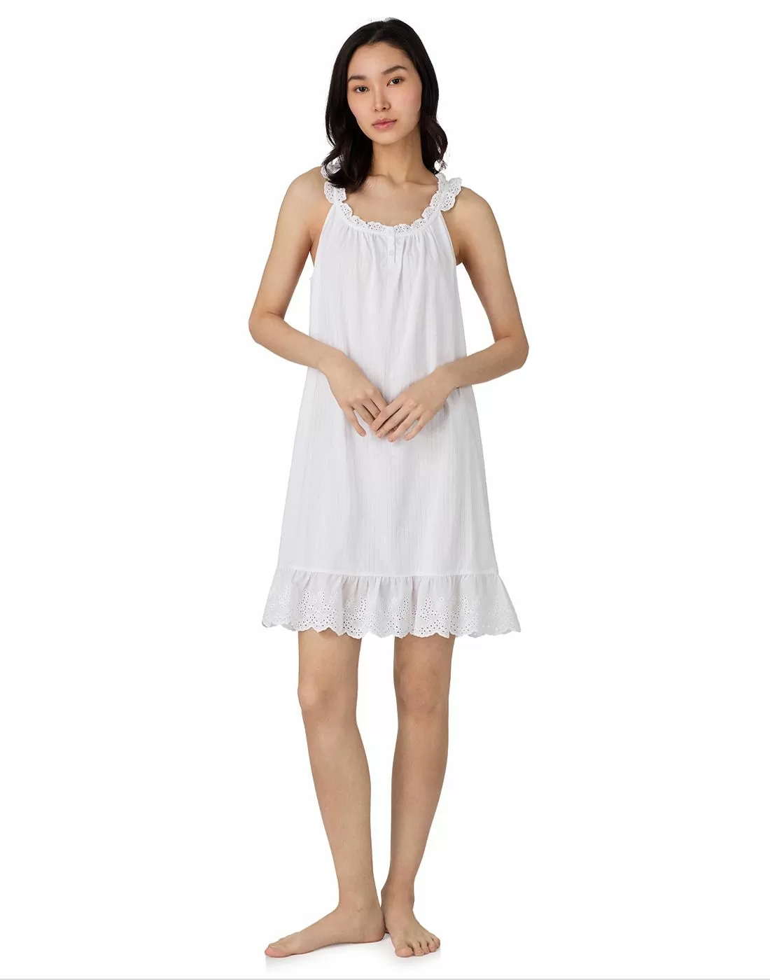 ralph lauren nattkjole hvit med rysjer