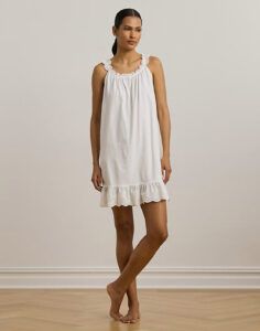 ralph lauren nattkjole hvit med rysjer