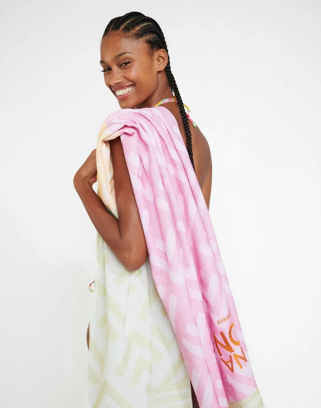 håndkle banana moon rosa grønn