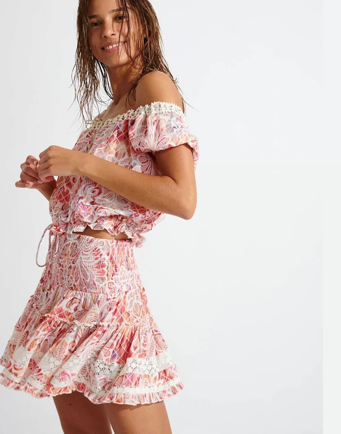 banana moon skjørt blomster mønster vaffel