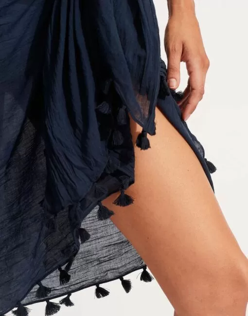 seafolly beachedit cotton sarong indogo blå