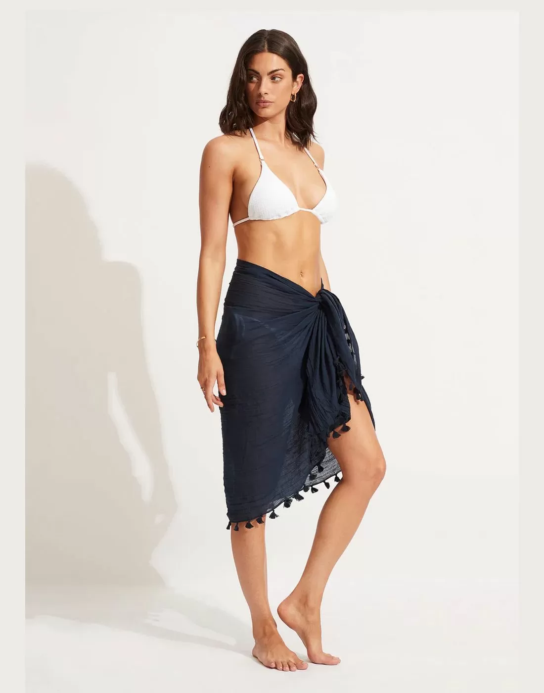 seafolly beachedit cotton sarong indogo blå