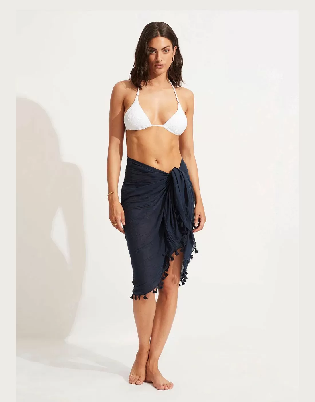 seafolly beachedit cotton sarong indogo blå