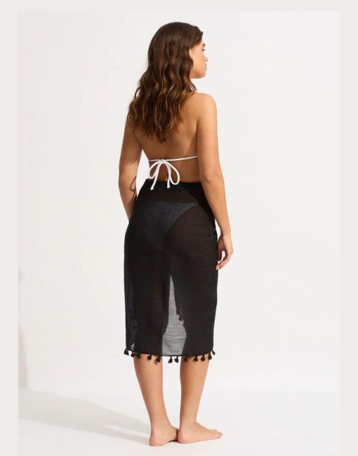 seafolly beachedit cotton sarong black