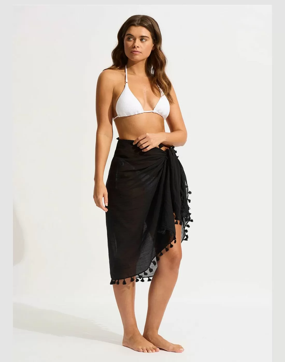 seafolly beachedit cotton sarong black