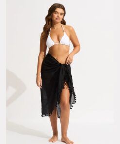 seafolly beachedit cotton sarong black