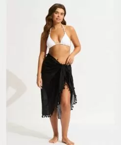 seafolly beachedit cotton sarong black
