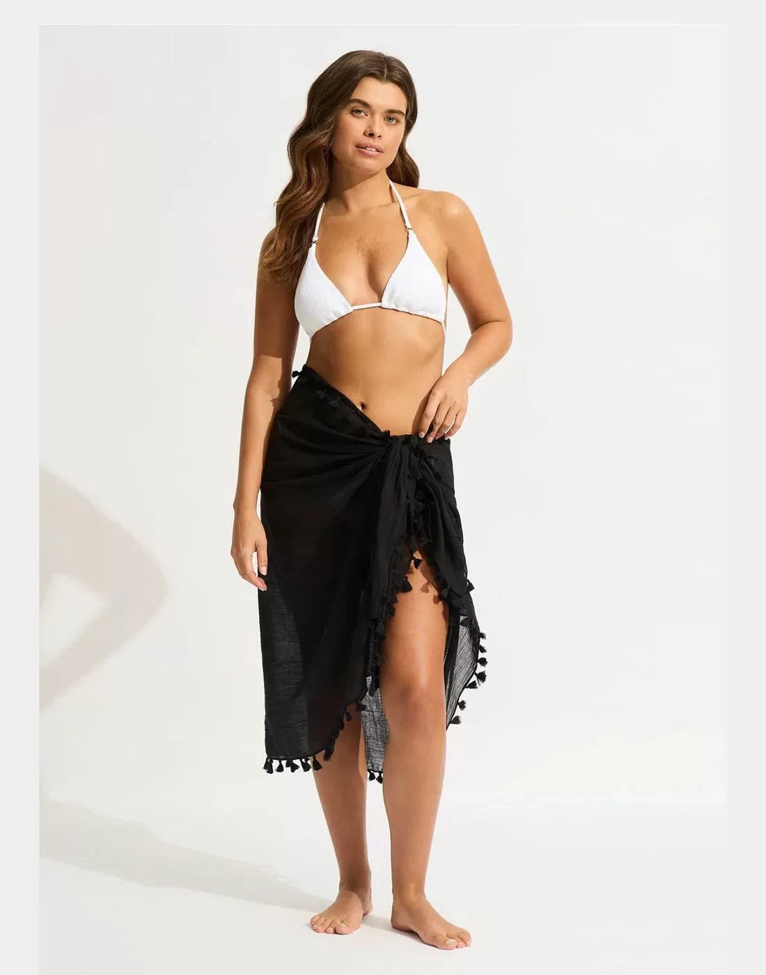 seafolly beachedit cotton sarong black