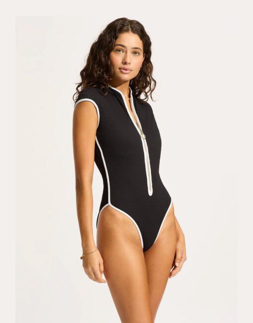 seafolly beach bound badedrakt med kort erm t-skjorte svart
